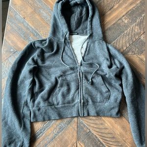 Brandy Melville Cropped Zip-Up. Dark Gray- Size- One Size Fits All